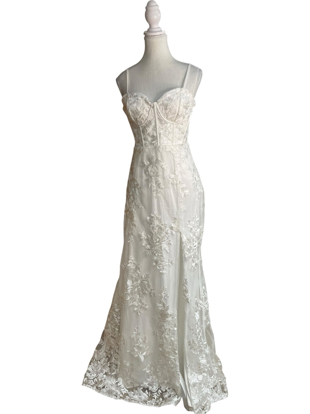 Lulus Ethereal Elegance Spaghetti Strap Lace Embroidered Maxi Dress White